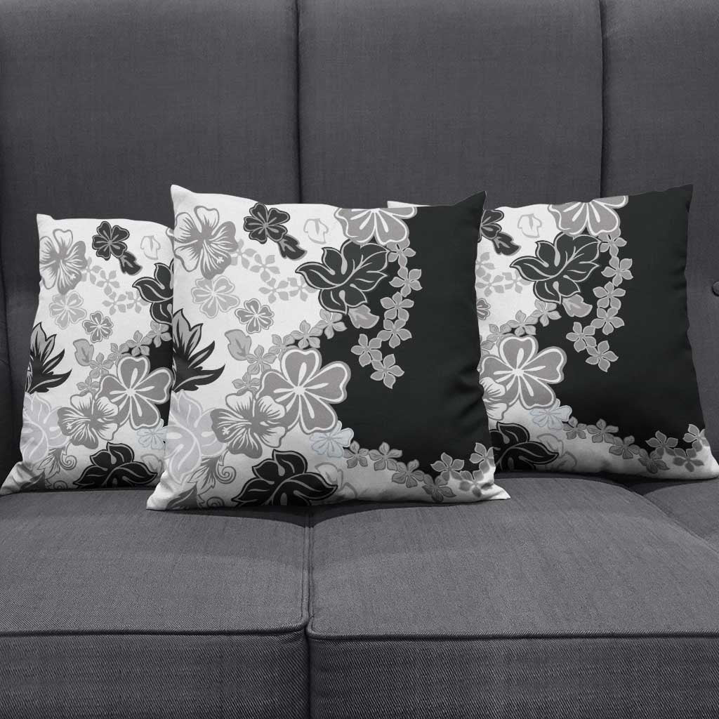 Gray Scale Hibiscus Plumeria Floral Pillow Cover - Polynesian Pride