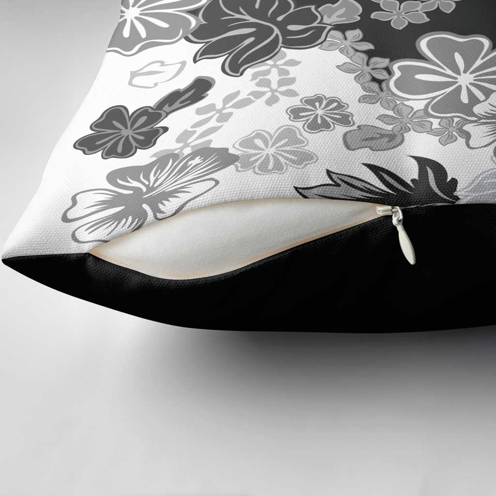 Gray Scale Hibiscus Plumeria Floral Pillow Cover - Polynesian Pride