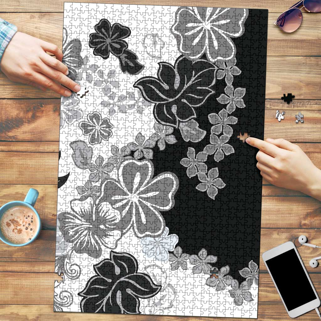 Gray Scale Hibiscus Plumeria Floral Puzzle LT01