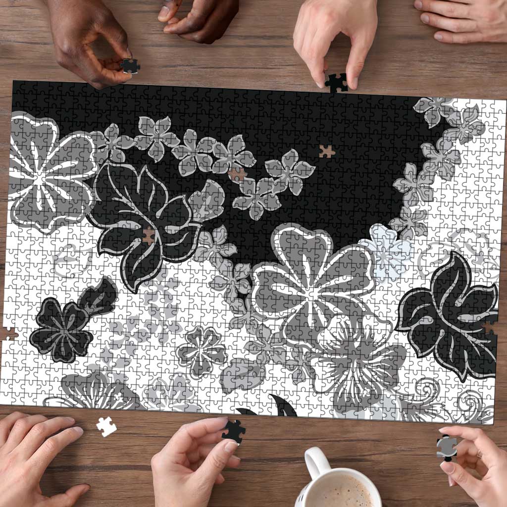 Gray Scale Hibiscus Plumeria Floral Puzzle LT01