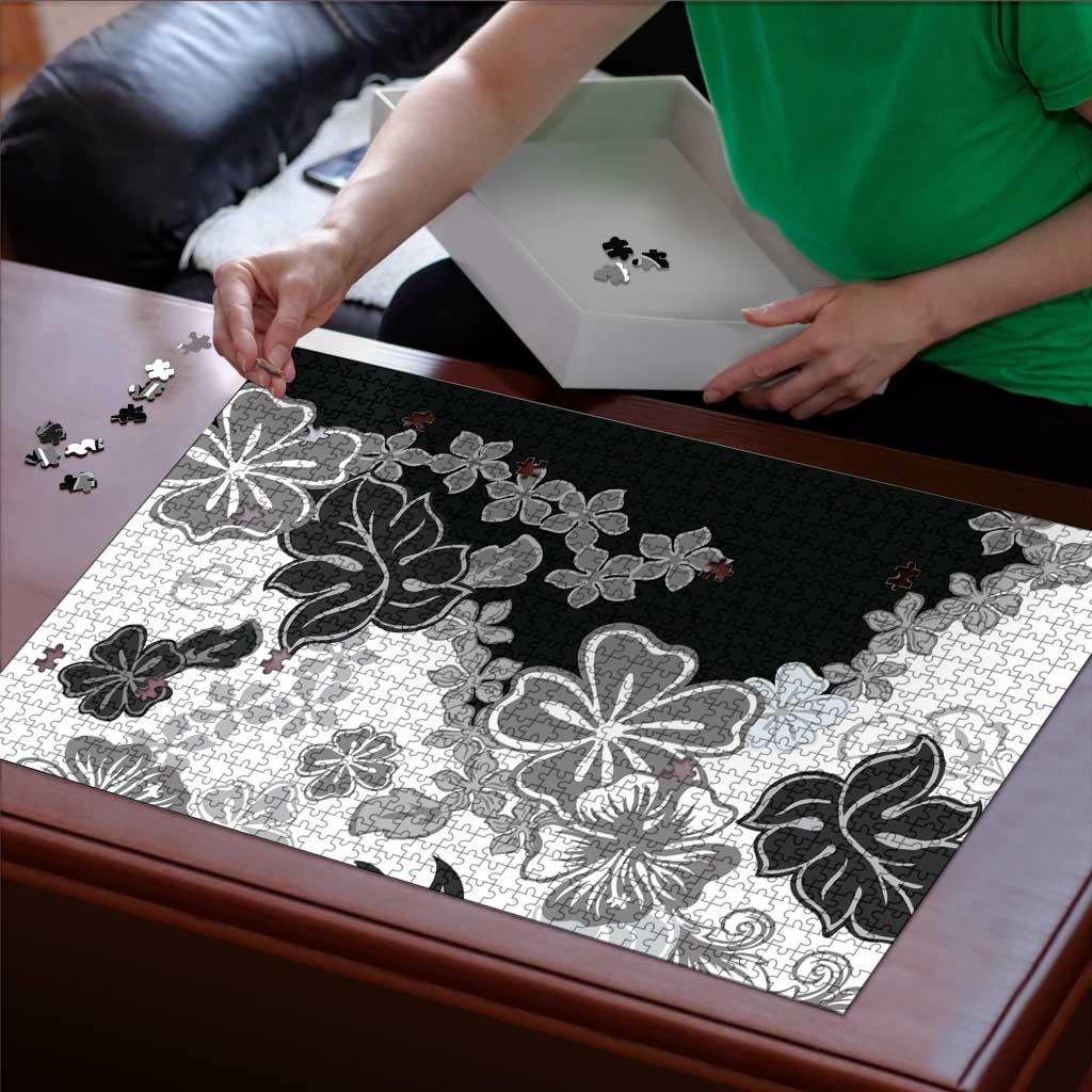 Gray Scale Hibiscus Plumeria Floral Puzzle LT01
