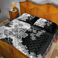 Gray Scale Hibiscus Plumeria Floral Quilt Bed Set - Polynesian Pride
