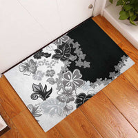 Gray Scale Hibiscus Plumeria Floral Rubber Doormat - Polynesian Pride