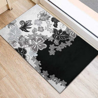 Gray Scale Hibiscus Plumeria Floral Rubber Doormat - Polynesian Pride