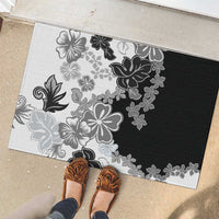 Gray Scale Hibiscus Plumeria Floral Rubber Doormat - Polynesian Pride
