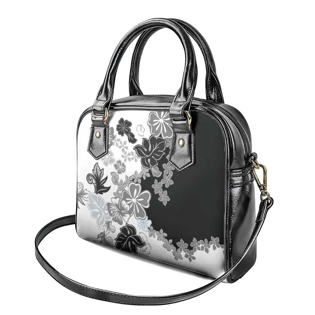 Gray Scale Hibiscus Plumeria Floral Shoulder Handbag - Polynesian Pride