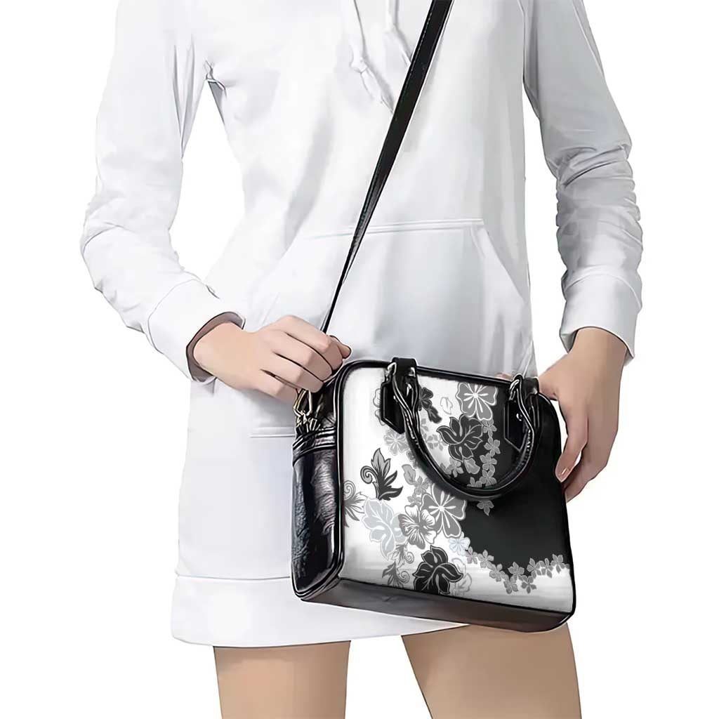 Gray Scale Hibiscus Plumeria Floral Shoulder Handbag - Polynesian Pride