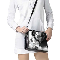 Gray Scale Hibiscus Plumeria Floral Shoulder Handbag - Polynesian Pride