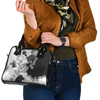 Gray Scale Hibiscus Plumeria Floral Shoulder Handbag - Polynesian Pride