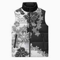 Gray Scale Hibiscus Plumeria Floral Sleeveless Puffer Jacket - Polynesian Pride