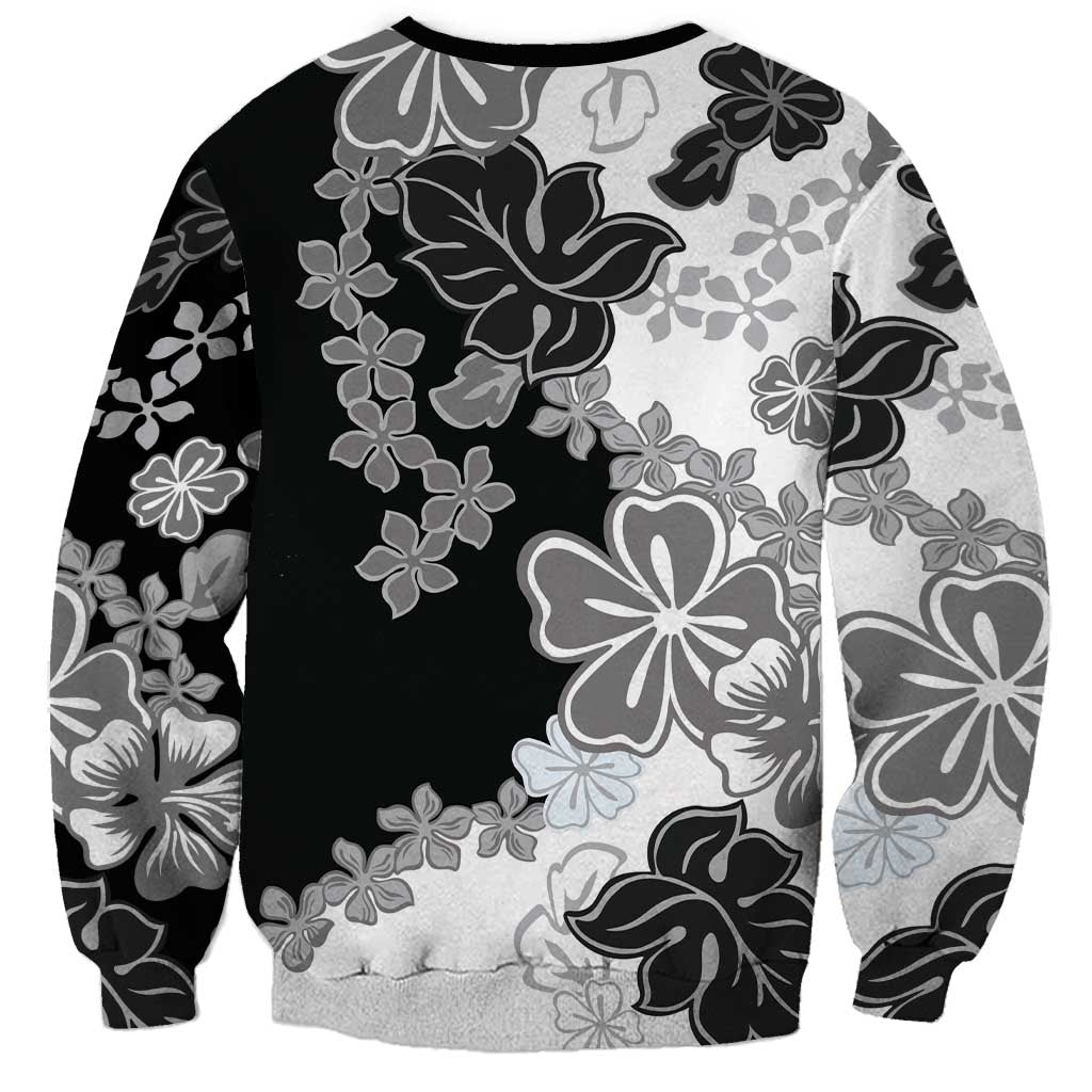 Gray Scale Hibiscus Plumeria Floral Sweatshirt - Polynesian Pride