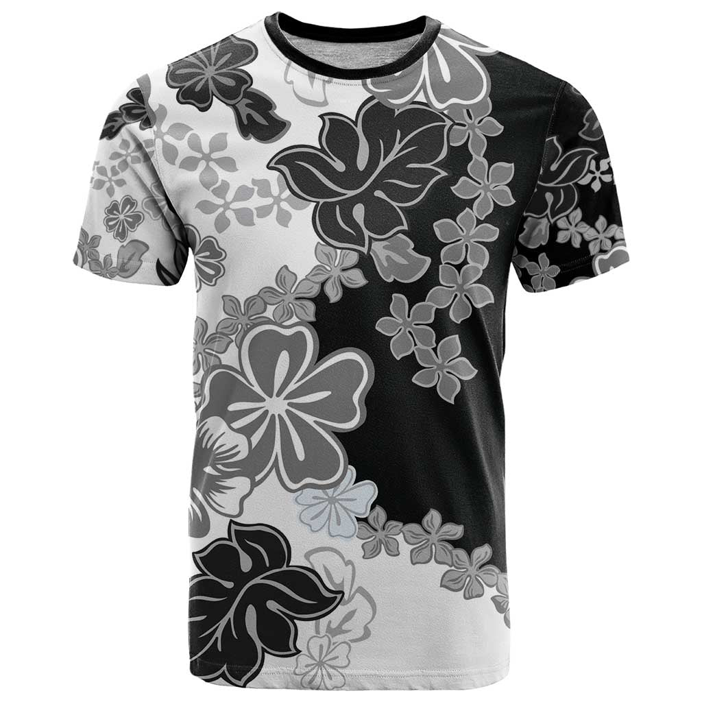 Gray Scale Hibiscus Plumeria Floral T Shirt - Polynesian Pride