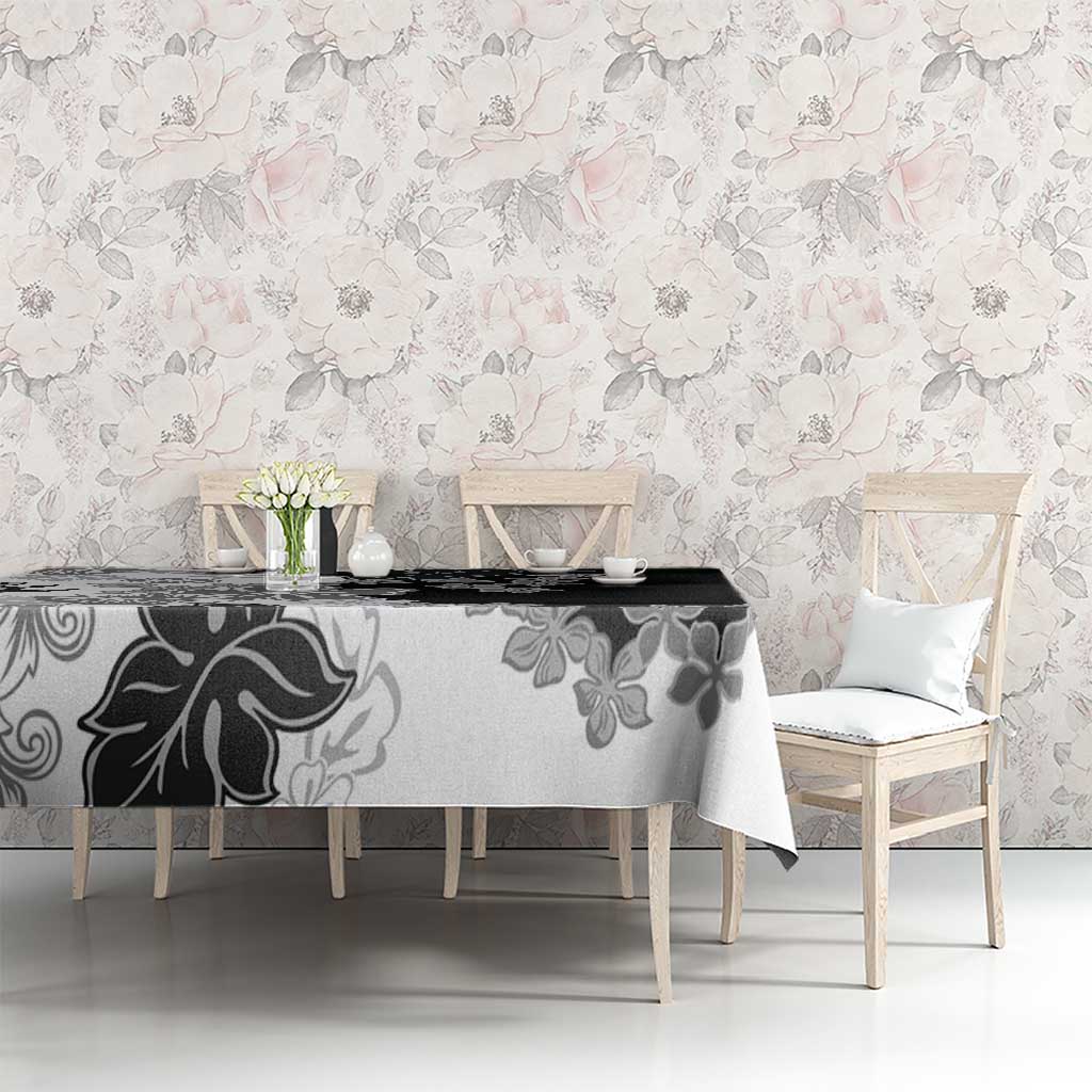 Gray Scale Hibiscus Plumeria Floral Tablecloth - Polynesian Pride
