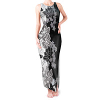 Gray Scale Hibiscus Plumeria Floral Tank Maxi Dress - Polynesian Pride