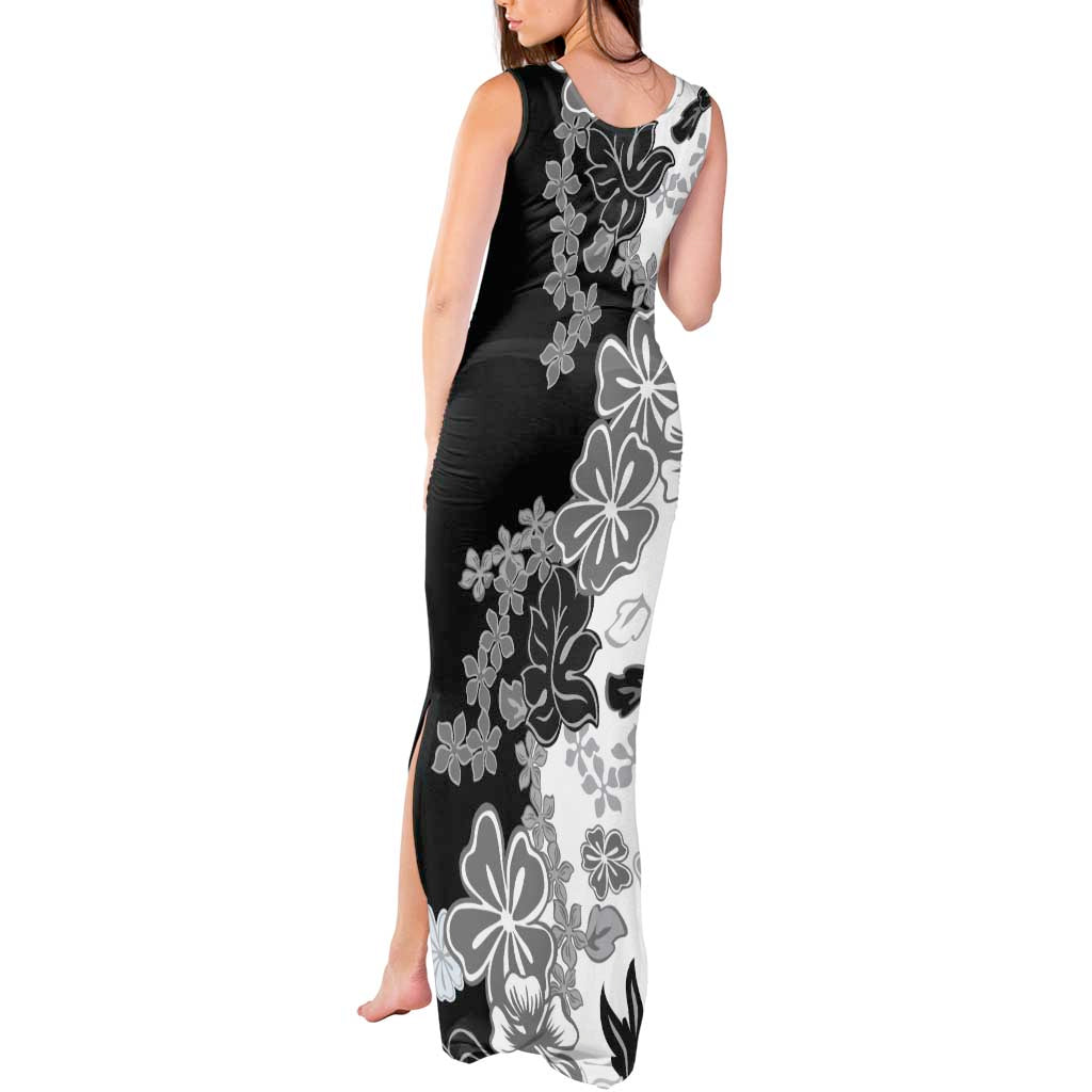 Gray Scale Hibiscus Plumeria Floral Tank Maxi Dress - Polynesian Pride