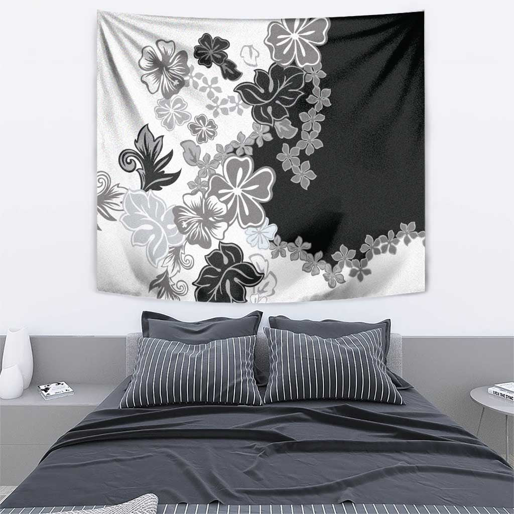 Gray Scale Hibiscus Plumeria Floral Tapestry - Polynesian Pride