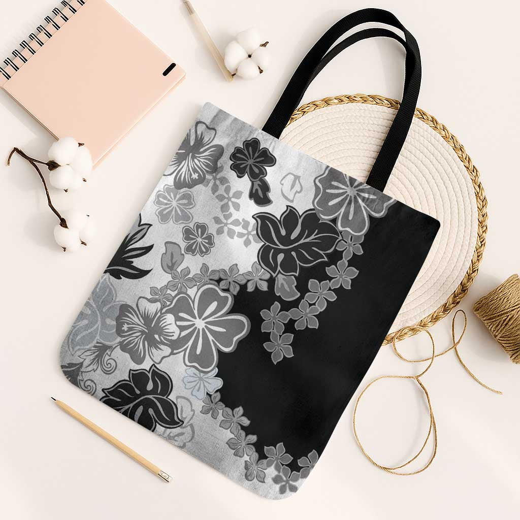 Gray Scale Hibiscus Plumeria Floral Tote Bag - Polynesian Pride