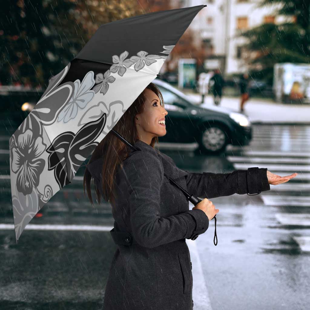 Gray Scale Hibiscus Plumeria Floral Umbrella - Polynesian Pride