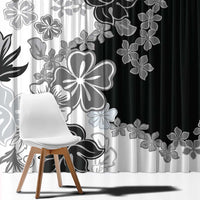 Gray Scale Hibiscus Plumeria Floral Window Curtain - Polynesian Pride