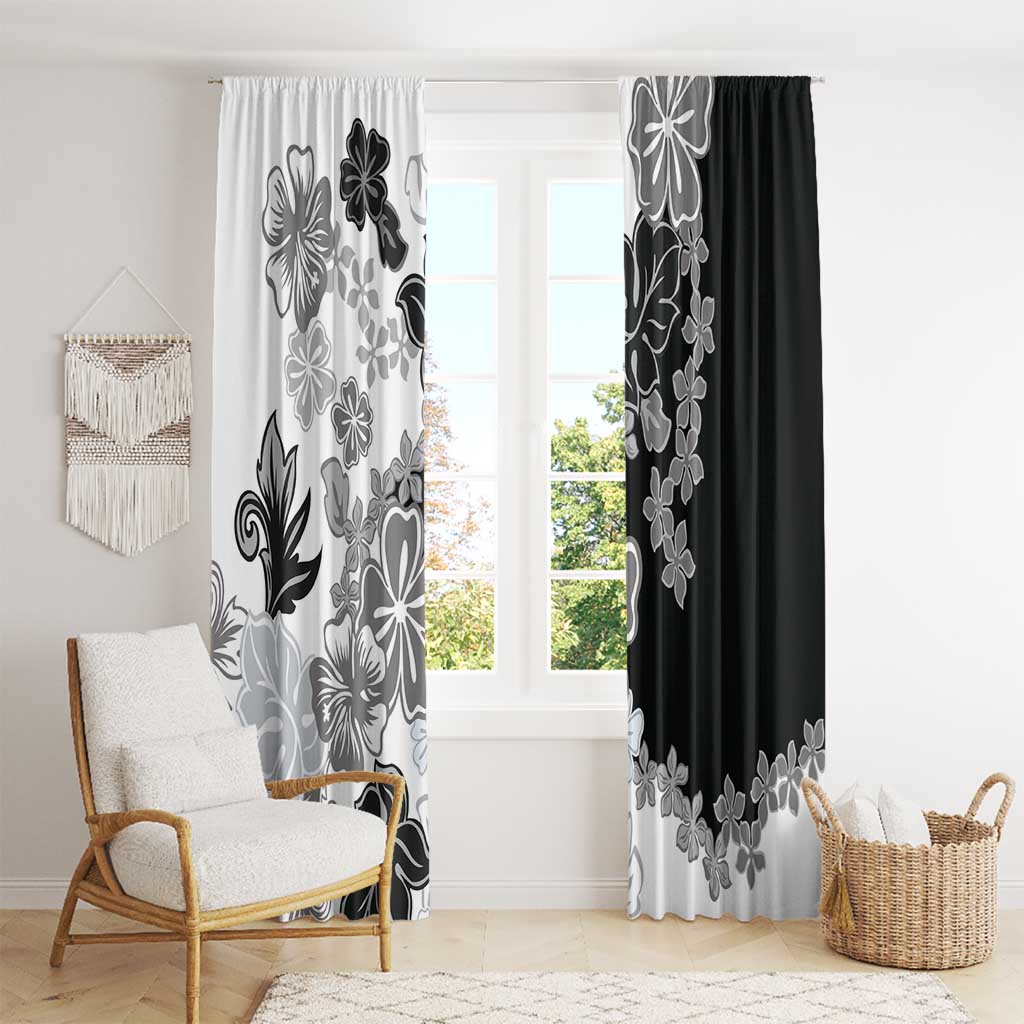 Gray Scale Hibiscus Plumeria Floral Window Curtain - Polynesian Pride