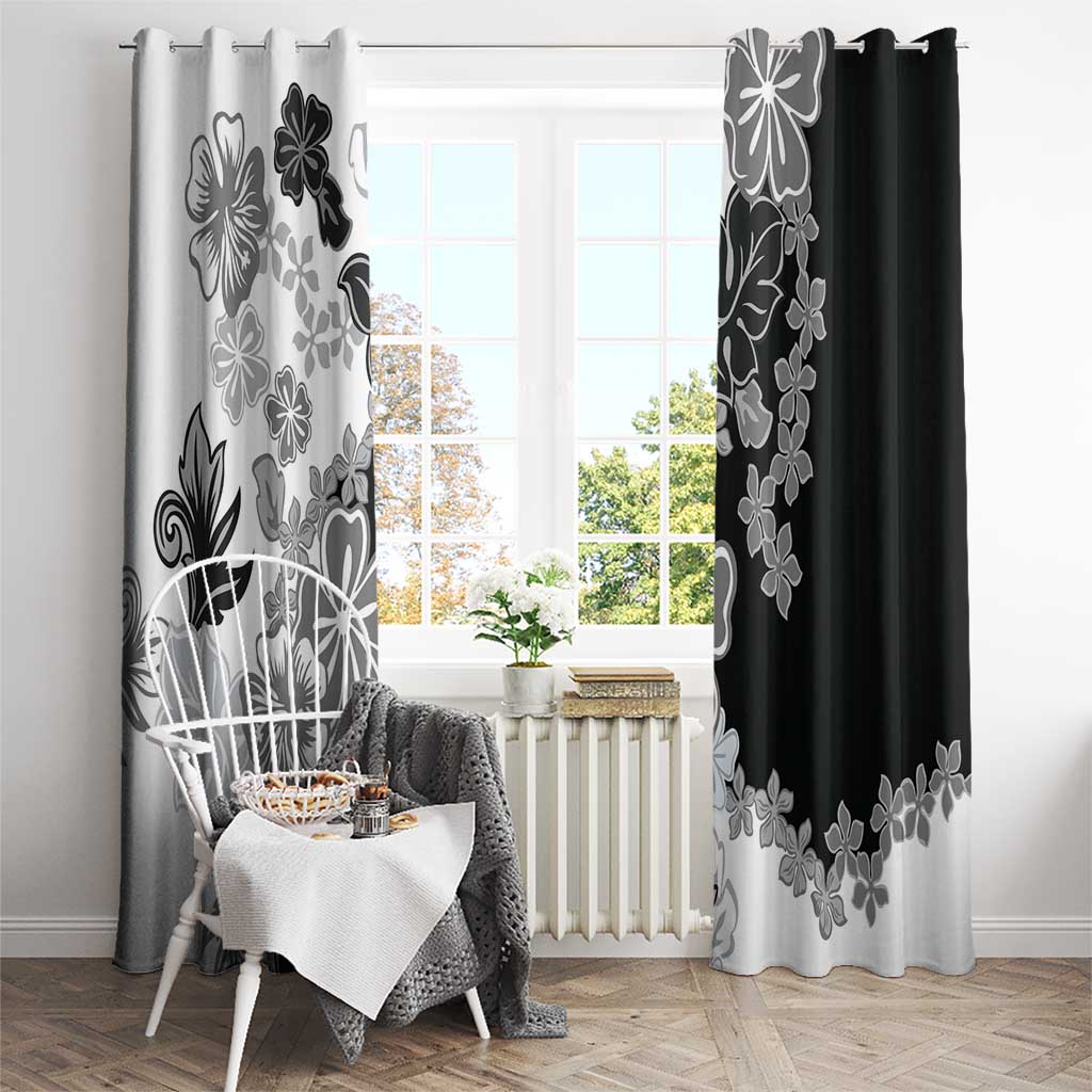 Gray Scale Hibiscus Plumeria Floral Window Curtain - Polynesian Pride