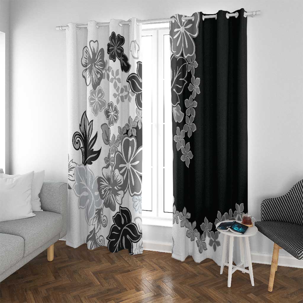 Gray Scale Hibiscus Plumeria Floral Window Curtain - Polynesian Pride