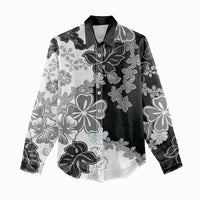 Gray Scale Hibiscus Plumeria Floral Women Casual Shirt - Polynesian Pride