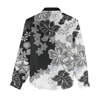 Gray Scale Hibiscus Plumeria Floral Women Casual Shirt - Polynesian Pride