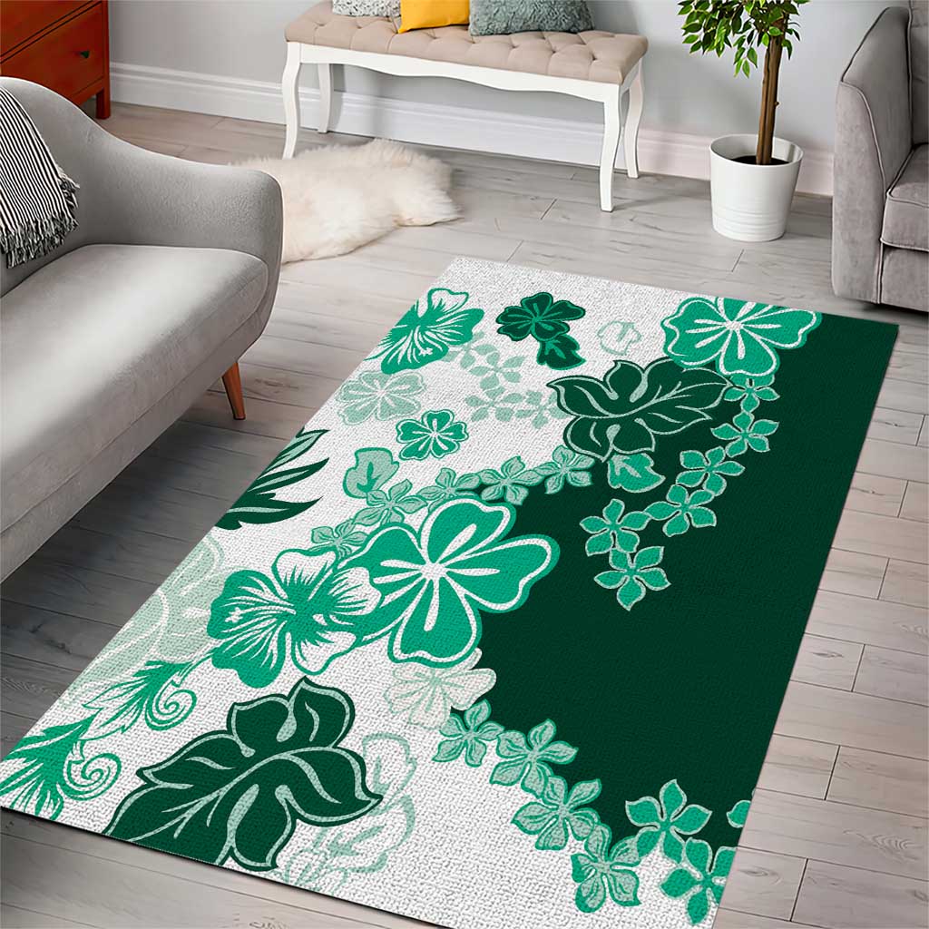 Green Hibiscus Plumeria Floral Area Rug - Polynesian Pride