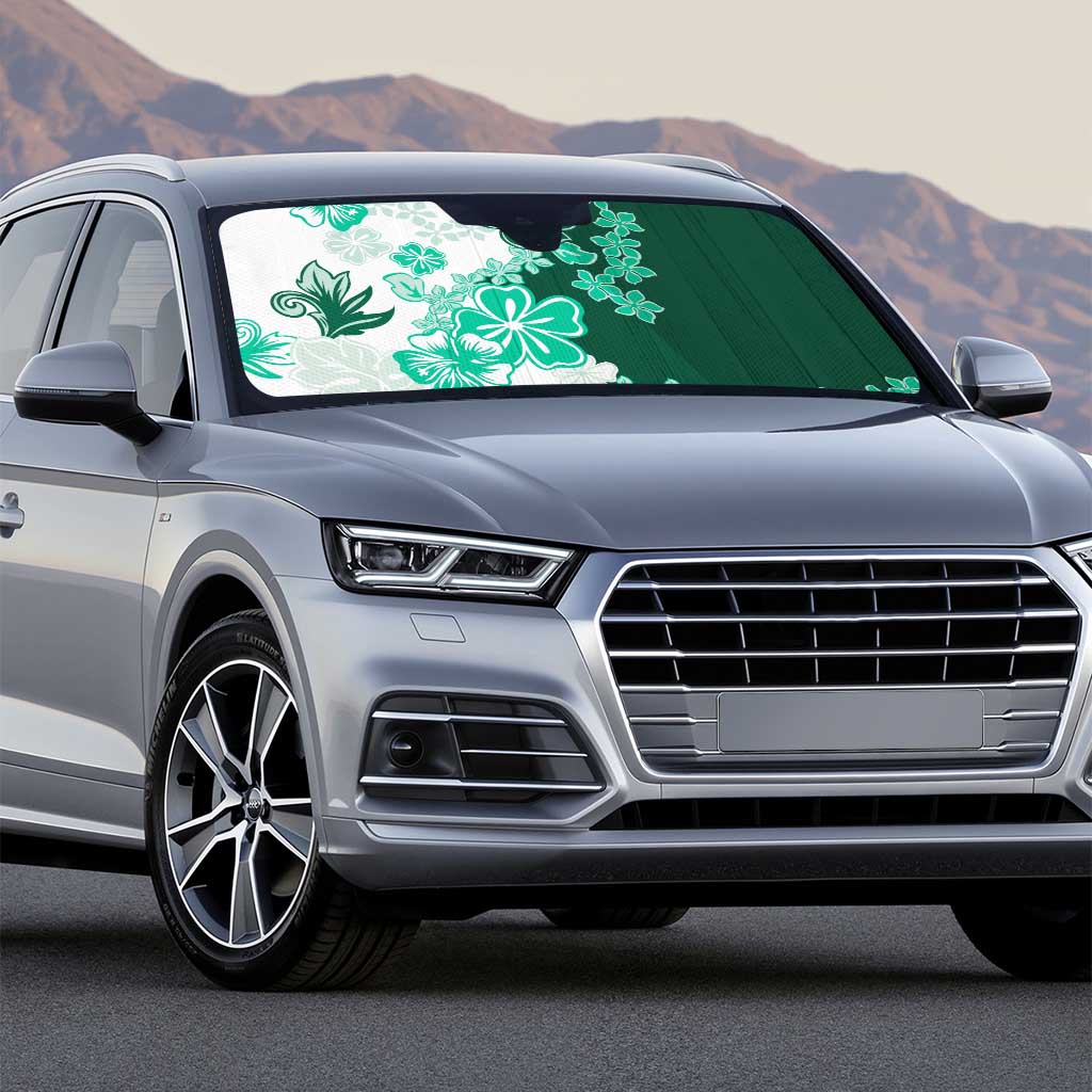 Green Hibiscus Plumeria Floral Auto Sun Shade - Polynesian Pride