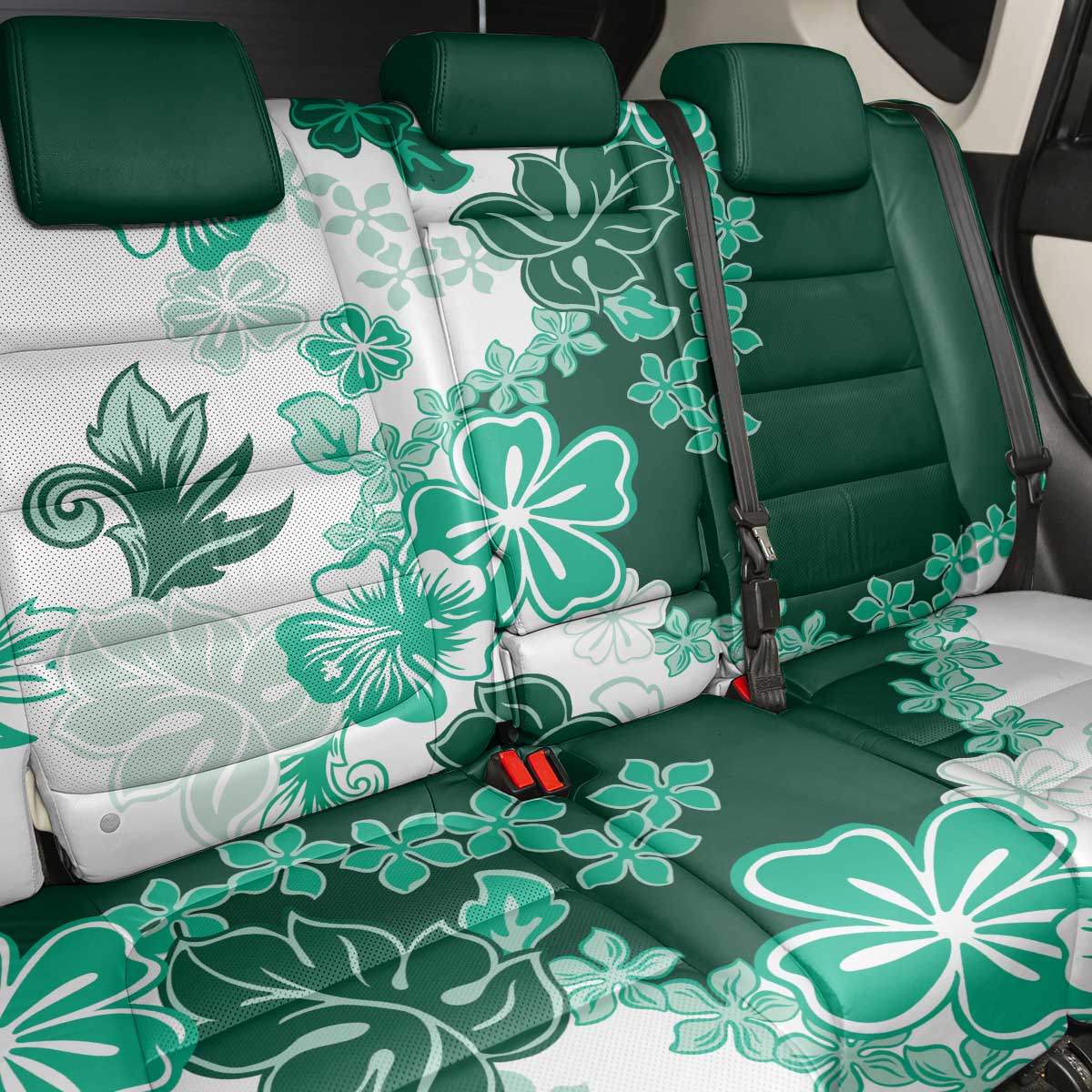 Green Hibiscus Plumeria Floral Back Car Seat Cover - Polynesian Pride