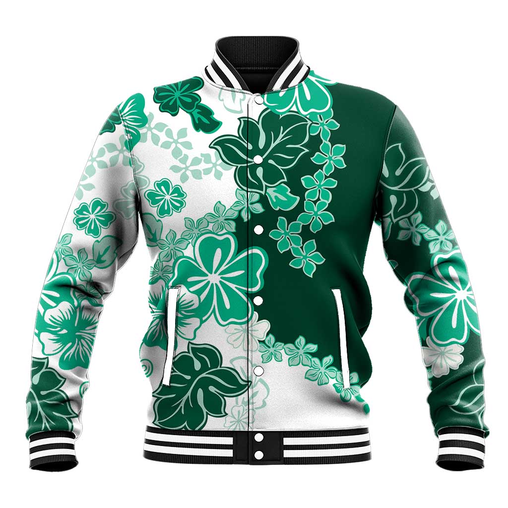 Green Hibiscus Plumeria Floral Baseball Jacket - Polynesian Pride
