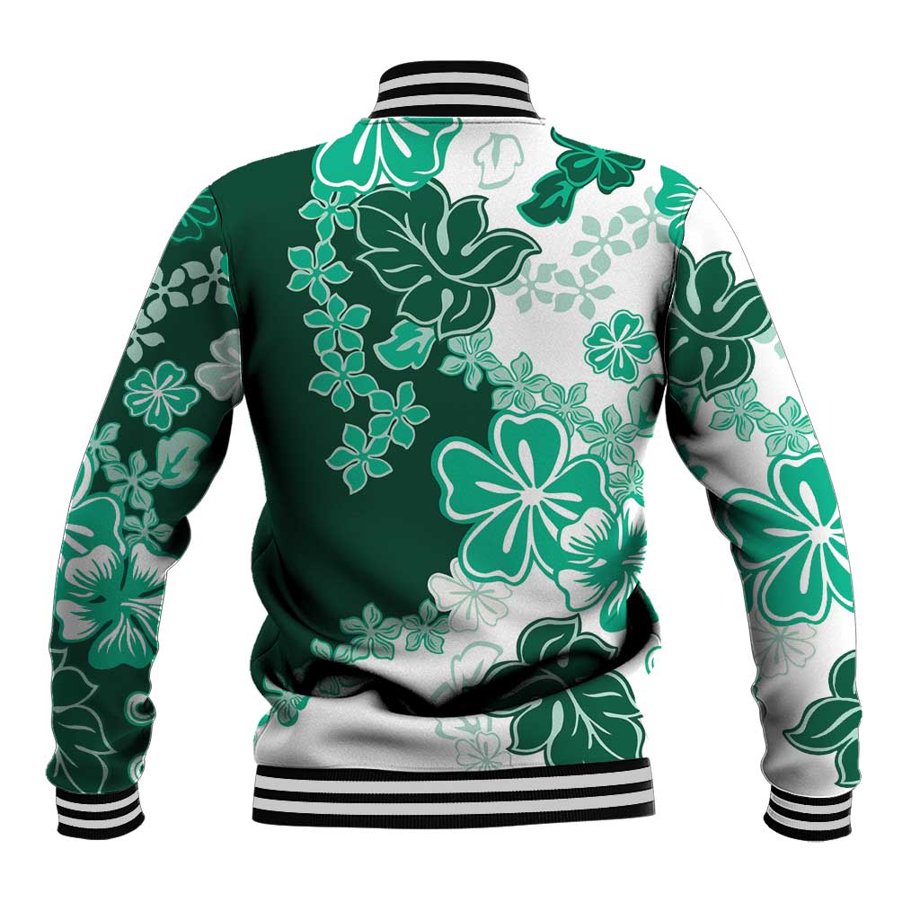 Green Hibiscus Plumeria Floral Baseball Jacket - Polynesian Pride