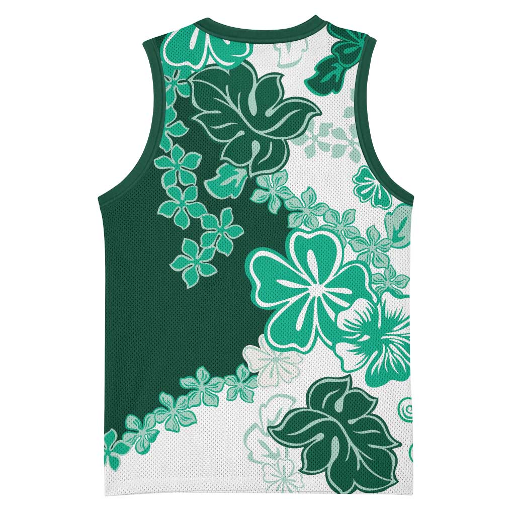 Green Hibiscus Plumeria Floral Basketball Jersey - Polynesian Pride