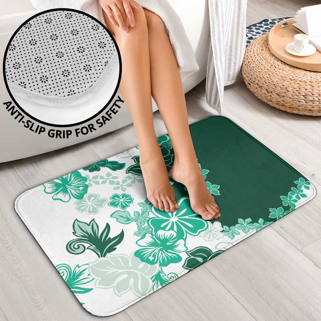 Green Hibiscus Plumeria Floral Bathroom Set - Polynesian Pride