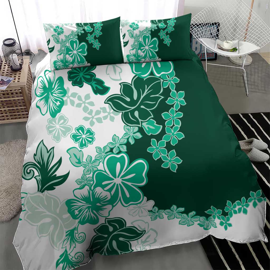 Green Hibiscus Plumeria Floral Bedding Set - Polynesian Pride