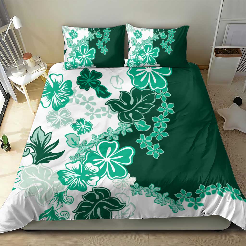Green Hibiscus Plumeria Floral Bedding Set - Polynesian Pride