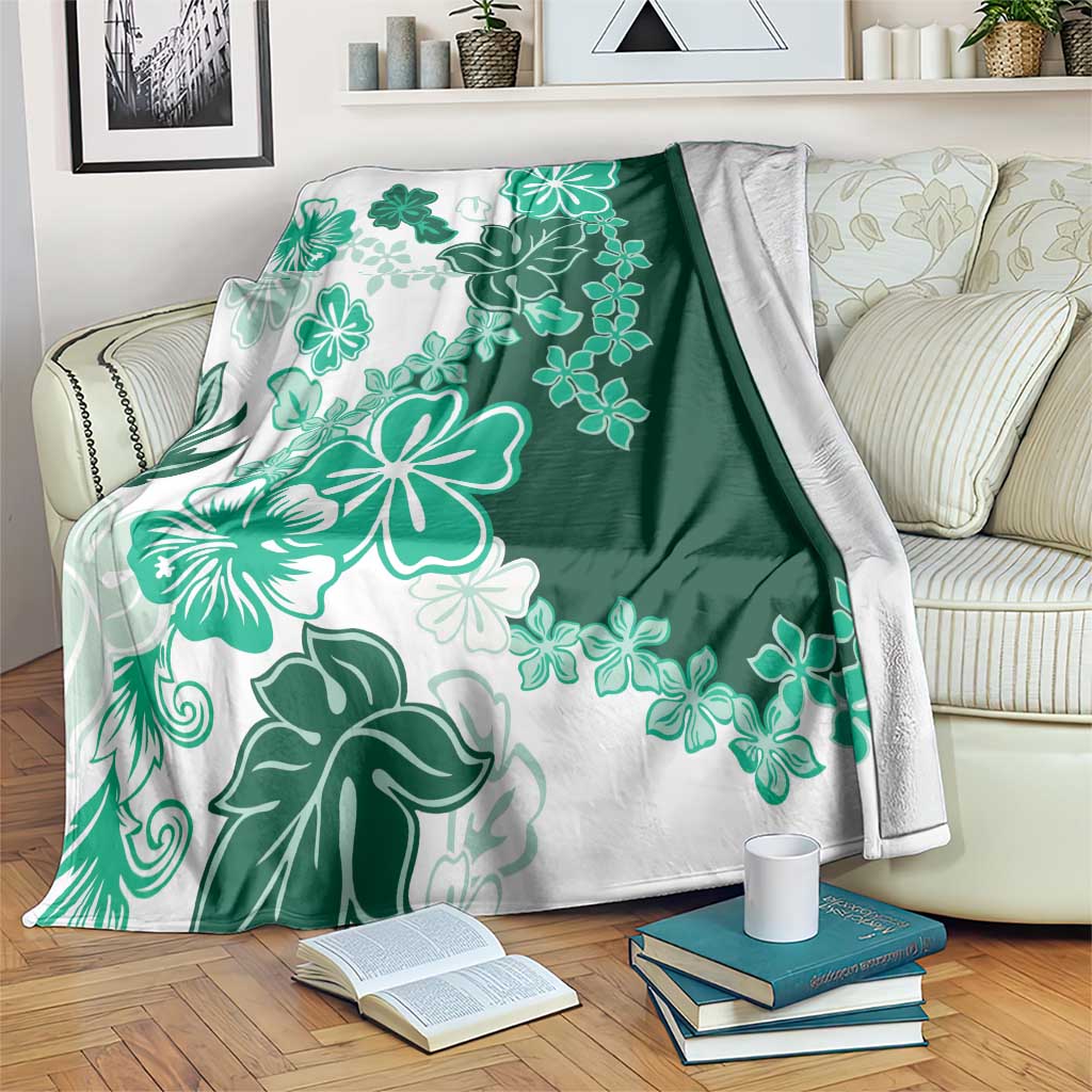 Green Hibiscus Plumeria Floral Blanket - Polynesian Pride