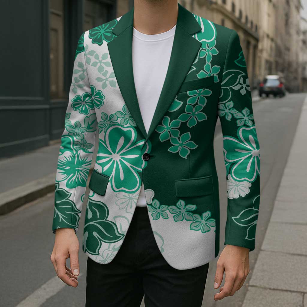 Green Hibiscus Plumeria Floral Blazer - Polynesian Pride