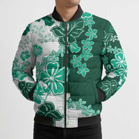 Green Hibiscus Plumeria Floral Bomber Puffer Jacket - Polynesian Pride