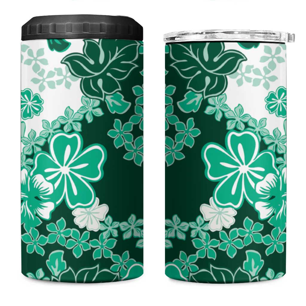Green Hibiscus Plumeria Floral 4 in 1 Can Cooler Tumbler - Polynesian Pride