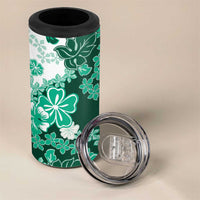 Green Hibiscus Plumeria Floral 4 in 1 Can Cooler Tumbler - Polynesian Pride