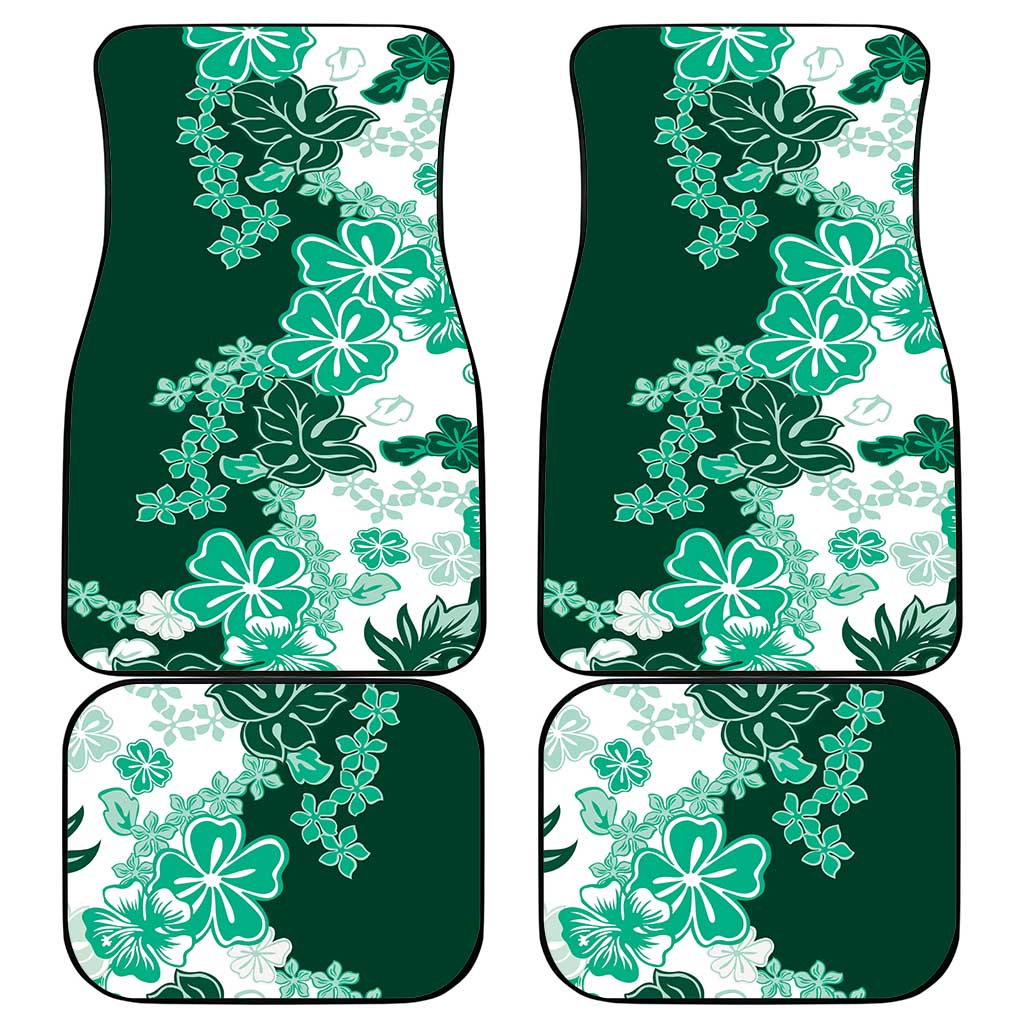 Green Hibiscus Plumeria Floral Car Mats - Polynesian Pride