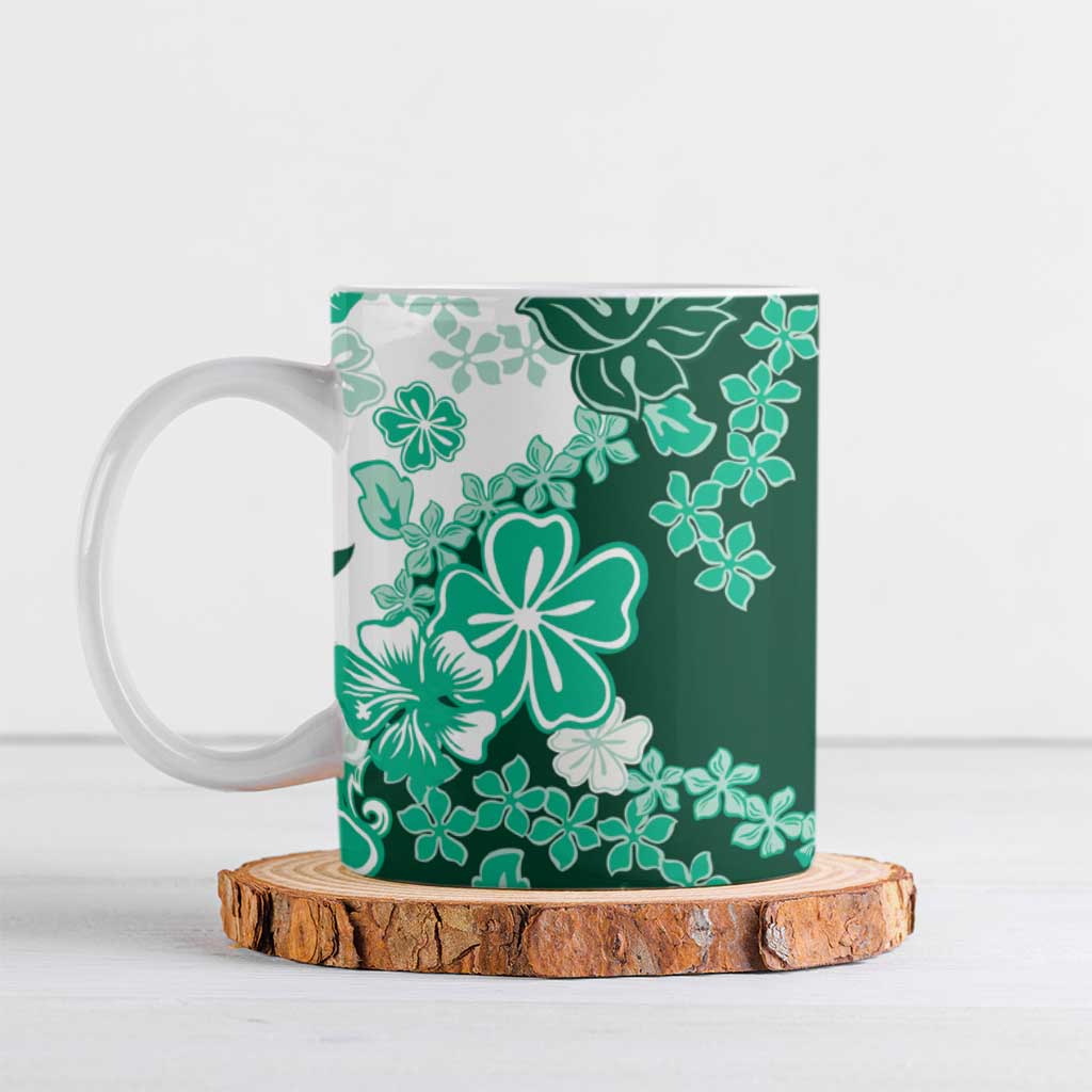 Green Hibiscus Plumeria Floral Ceramic Mug - Polynesian Pride
