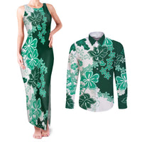 Green Hibiscus Plumeria Floral Couples Matching Tank Maxi Dress and Long Sleeve Button Shirt - Polynesian Pride