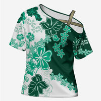 Green Hibiscus Plumeria Floral Cross Shoulder Shirt - Polynesian Pride
