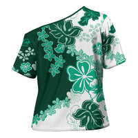 Green Hibiscus Plumeria Floral Cross Shoulder Shirt - Polynesian Pride