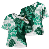 Green Hibiscus Plumeria Floral Cross Shoulder Shirt - Polynesian Pride