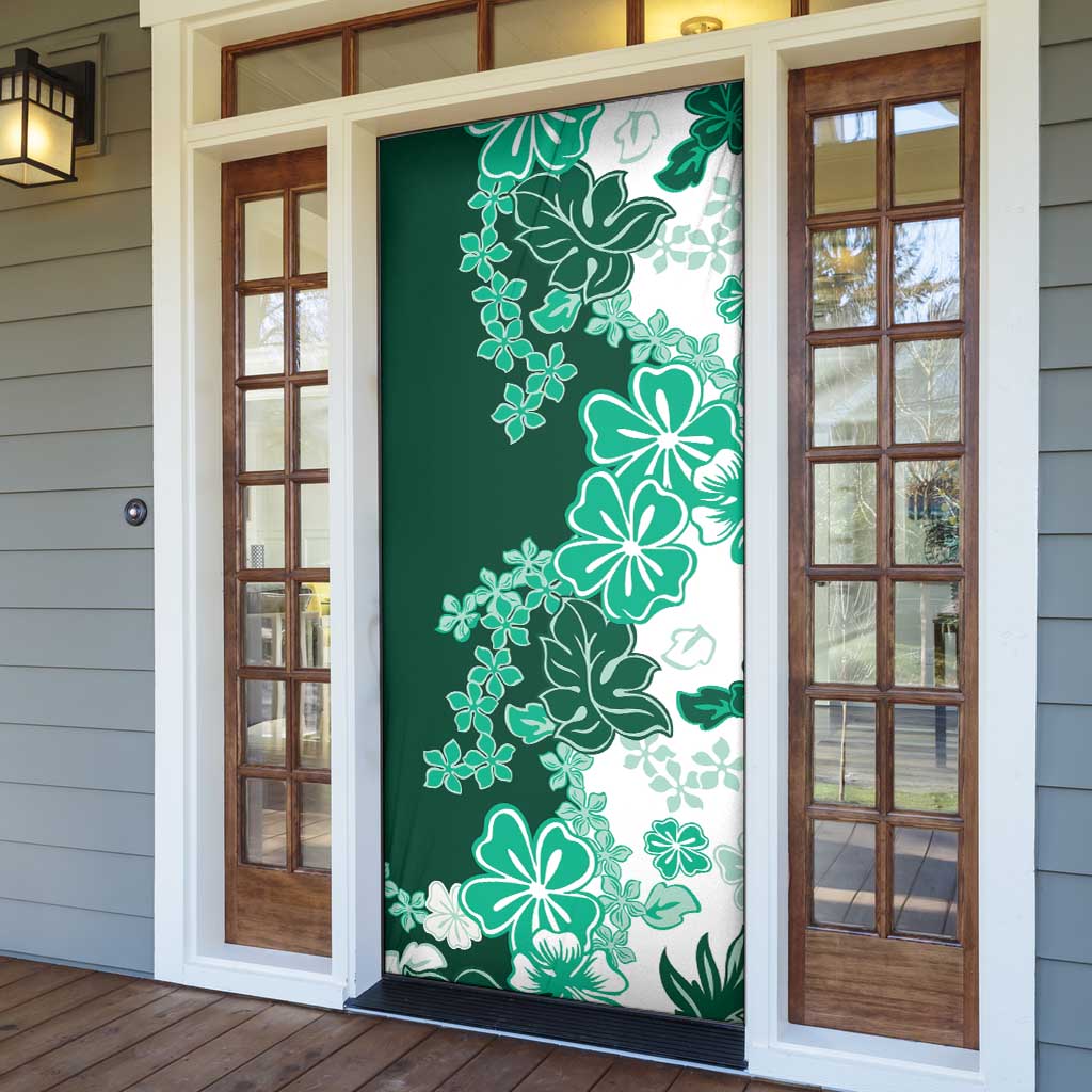 Green Hibiscus Plumeria Floral Door Cover - Polynesian Pride