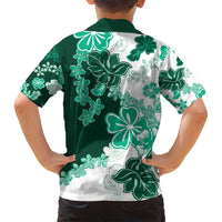 Green Hibiscus Plumeria Floral Family Matching Long Sleeve Bodycon Dress and Hawaiian Shirt LT01 - Polynesian Pride